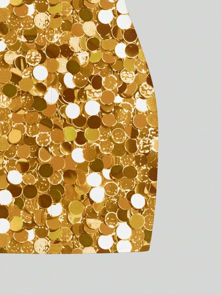 gold sequin spaghetti strap mini dress