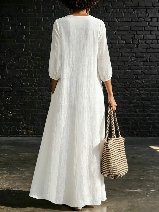 breezaya casual cotton patchwork v-neck dress