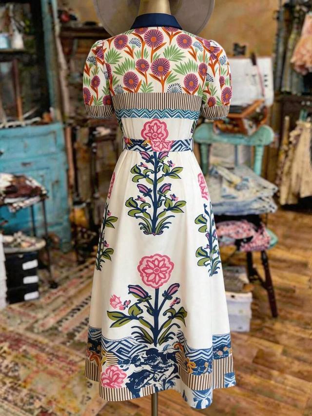 nostanoir floral print front button belted waist dress