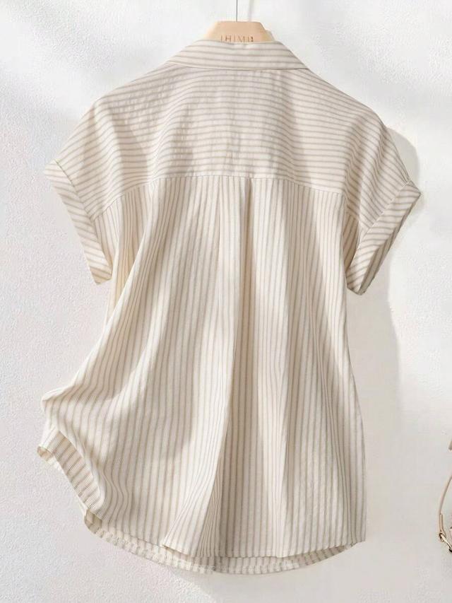 vintage striped short sleeve cotton blouse