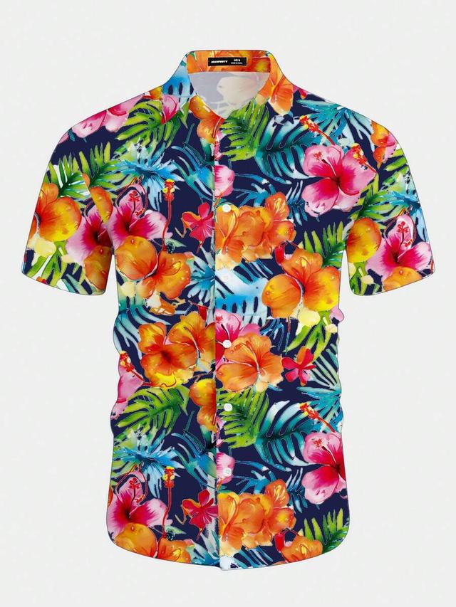 men's floral print button front short sleeve shirt