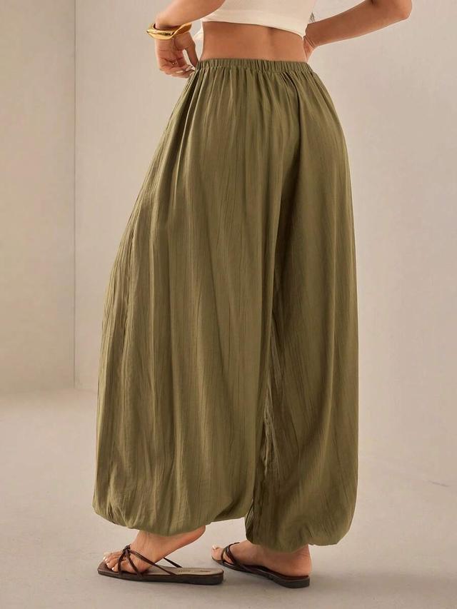 olive green loose-fit crinkle texture bubble trousers
