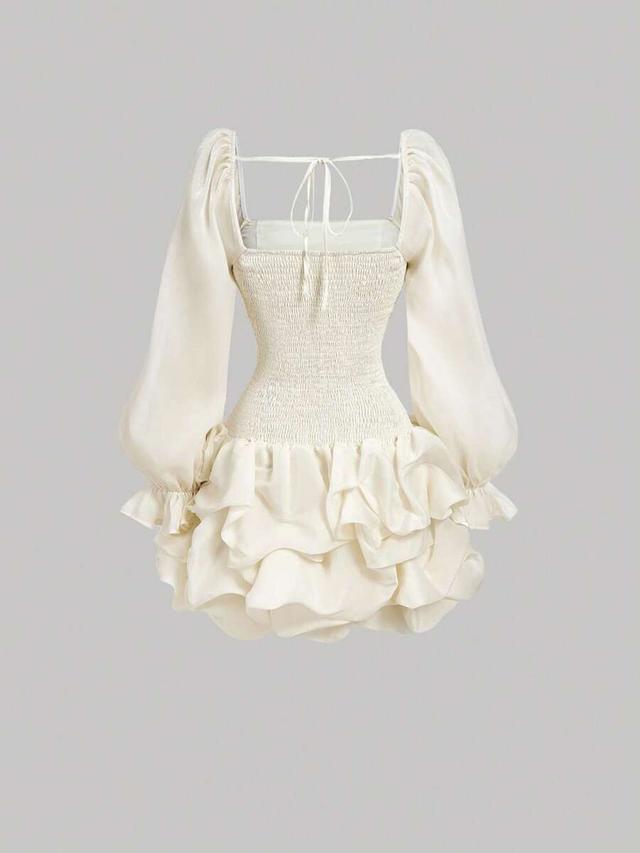 cream white organza puff sleeve corset mini dress