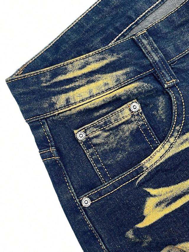 distressed blue men's summer tight-fitting stretch denim shorts