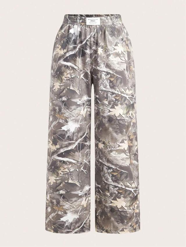 camouflage woven leopard print flare leg casual pants