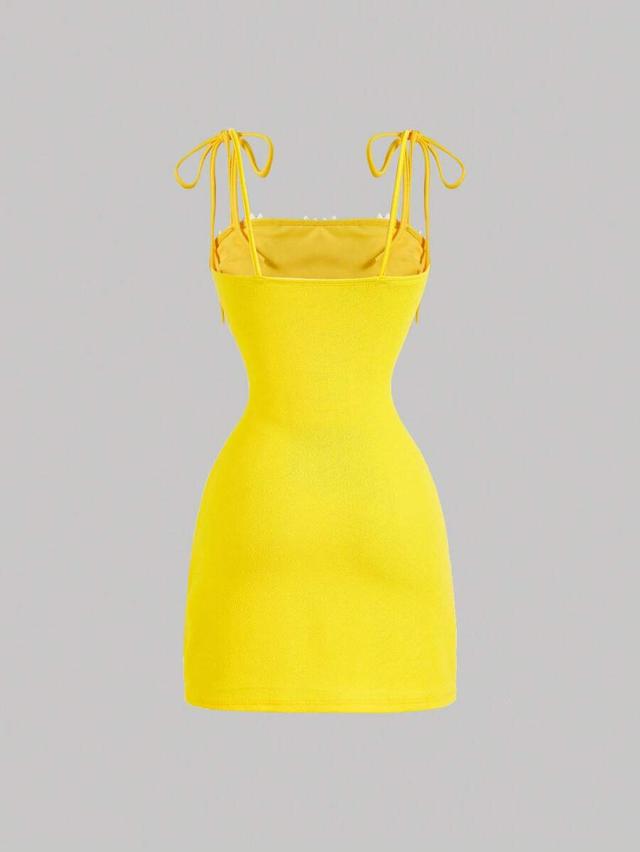 yellow daisy lace overlay mini camisole dress