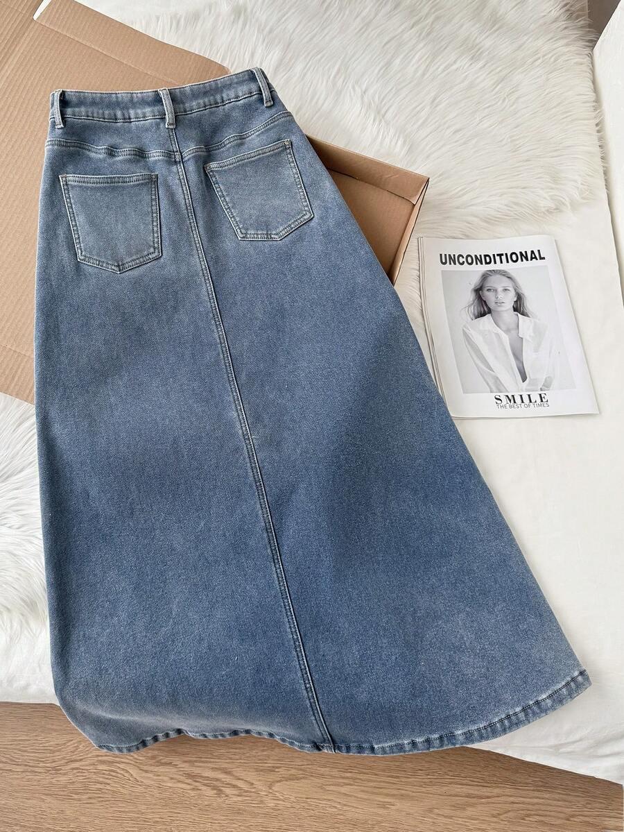 comfortcana women's thermal lined denim midi skirt