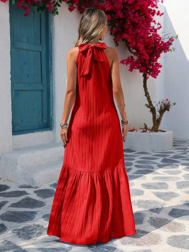 vivid red pleated bohemian holiday maxi dress