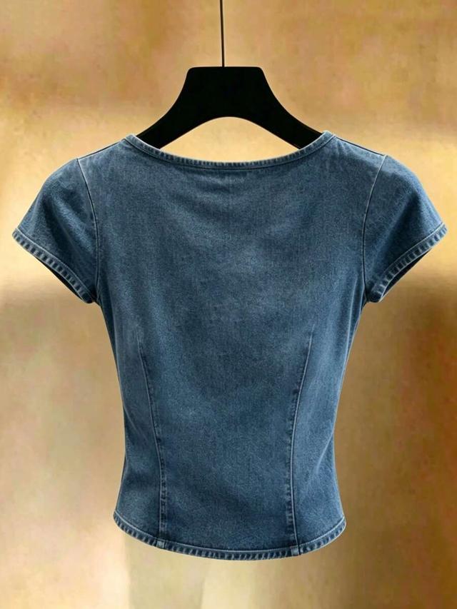 franclia women's solid color casual versatile denim top