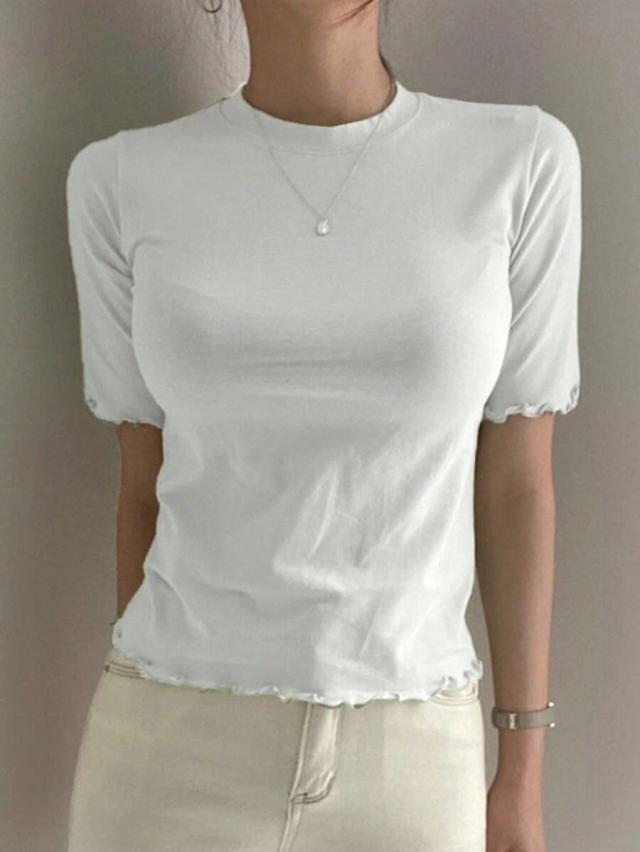 light blue slim fit t-shirt with flounced edges
