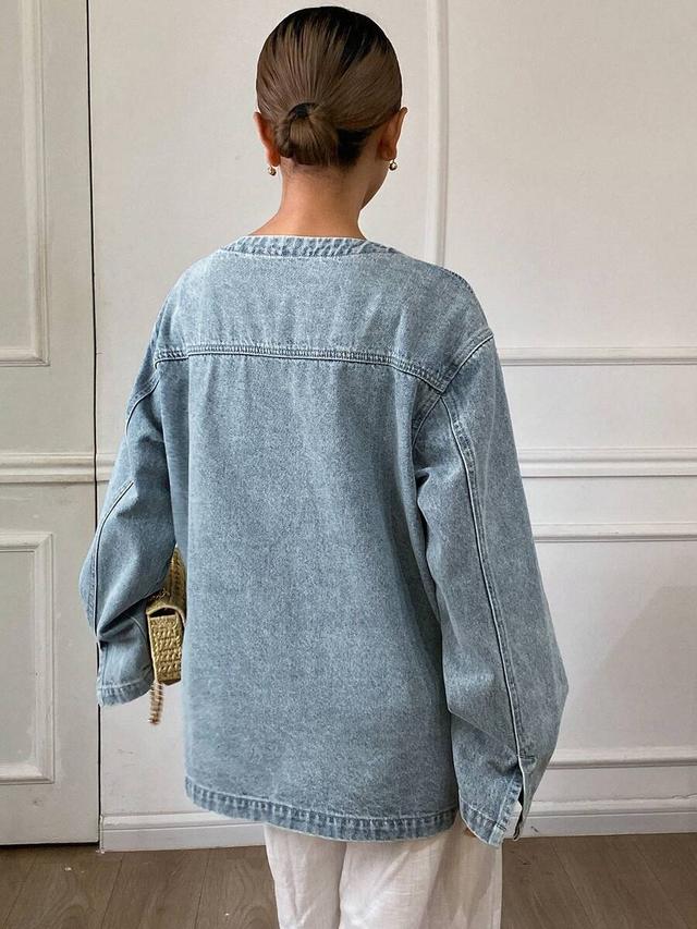 light wash denim tie-front relaxed jacket