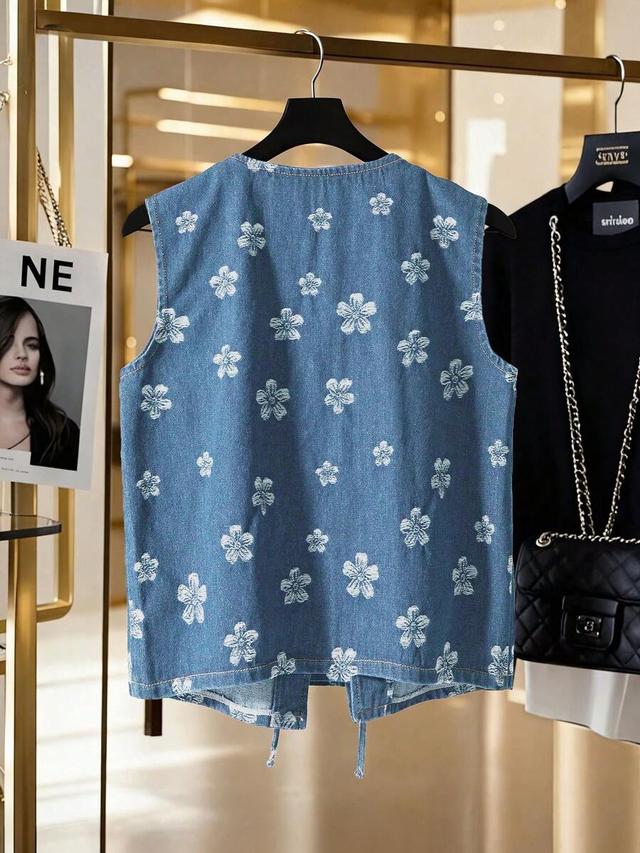 gloweve casual jacquard lace-up sleeveless denim top