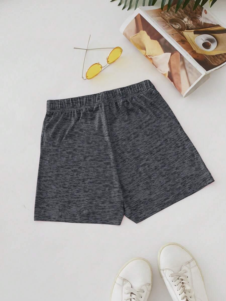 medium grey casual heathered grey palm tree print drawstring shorts