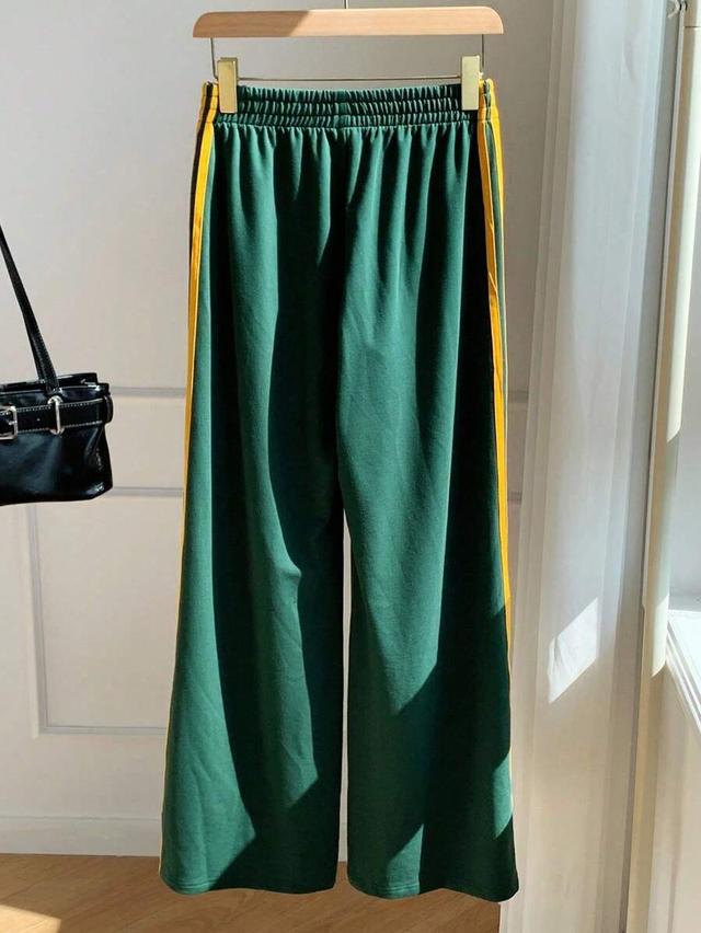 comfortcana elastic waist colorblock sporty dark green sweatpants