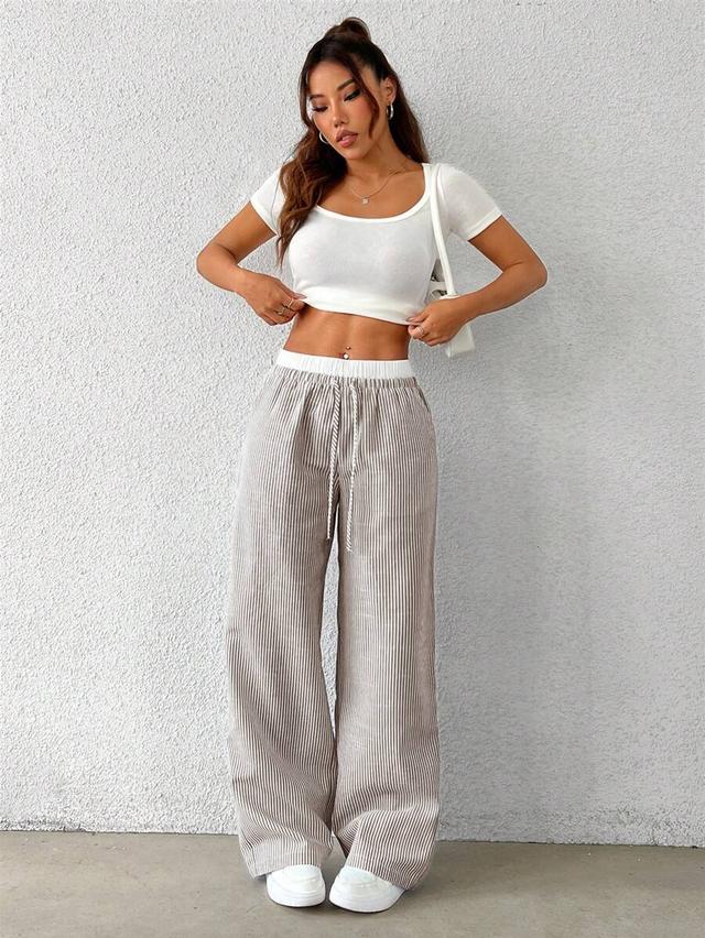beige stripes striped woven casual wide leg pants