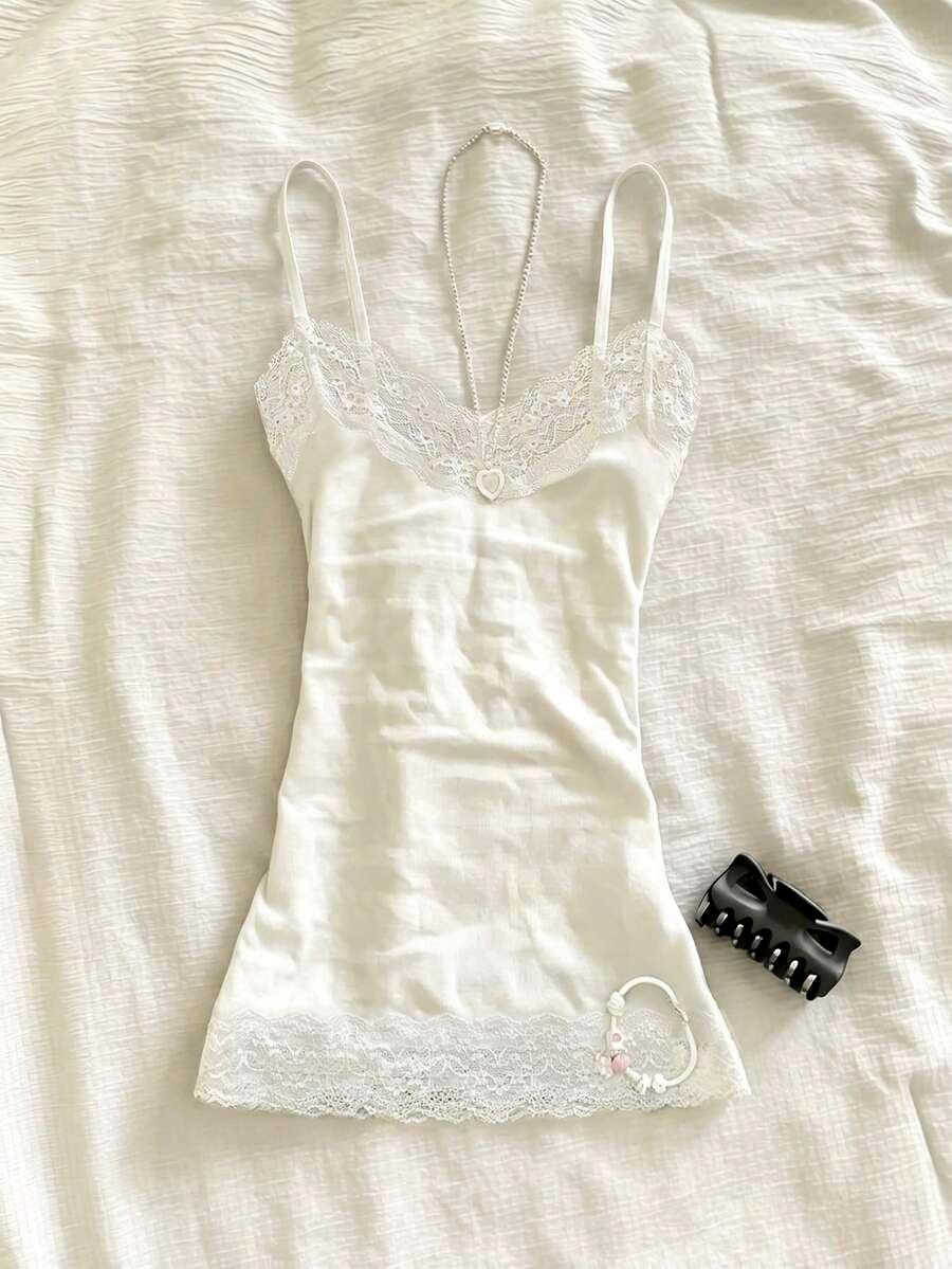 white islasuriya lace patchwork fitted camisole for women