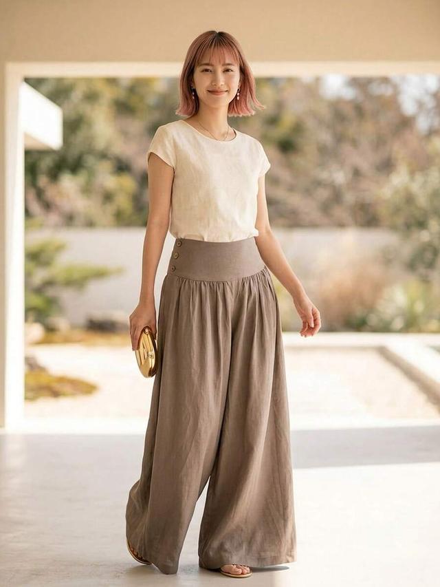 brown blend low-waisted wide leg trousers
