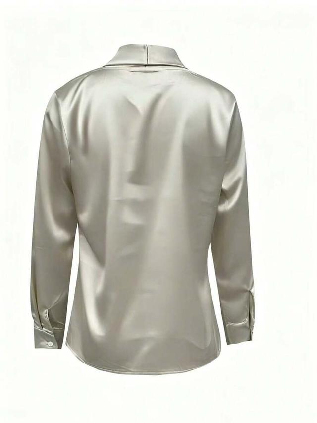 silver green elegant ivory satin cowl neck long sleeve blouse