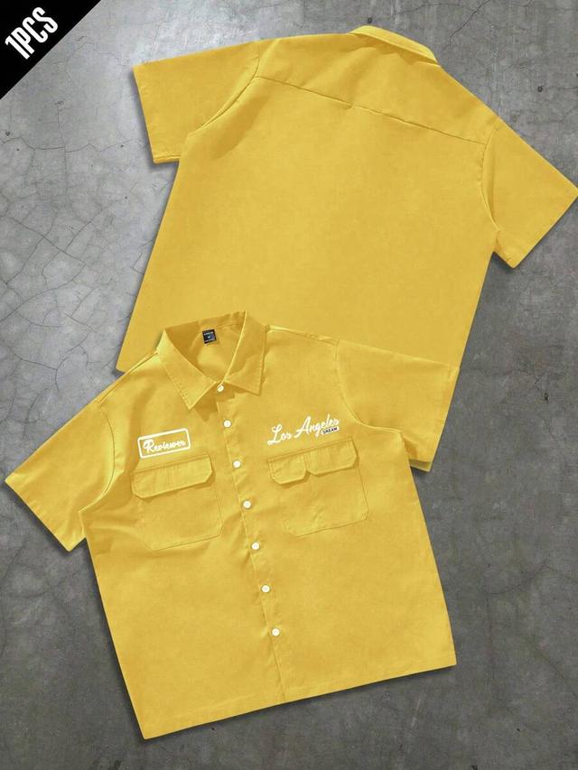 golden yellow short sleeve utility button up shirt