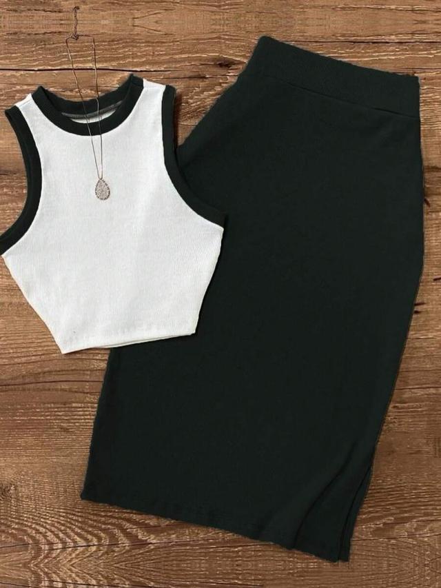 dark green women's elegant vintage style contrast trim sleeveless top