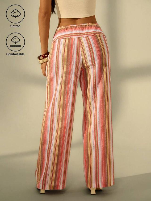 women's casual low-waist striped wide-leg pants