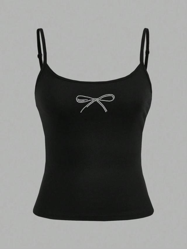 black striped and solid camisole top with rhinestone decor