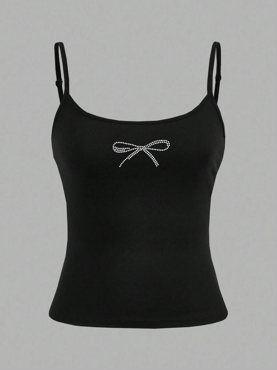 black striped and solid camisole top with rhinestone decor