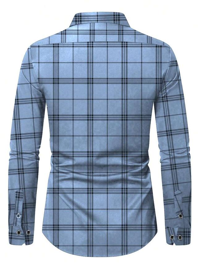 light blue men's casual commuting school style patterned print long sleeve shirt