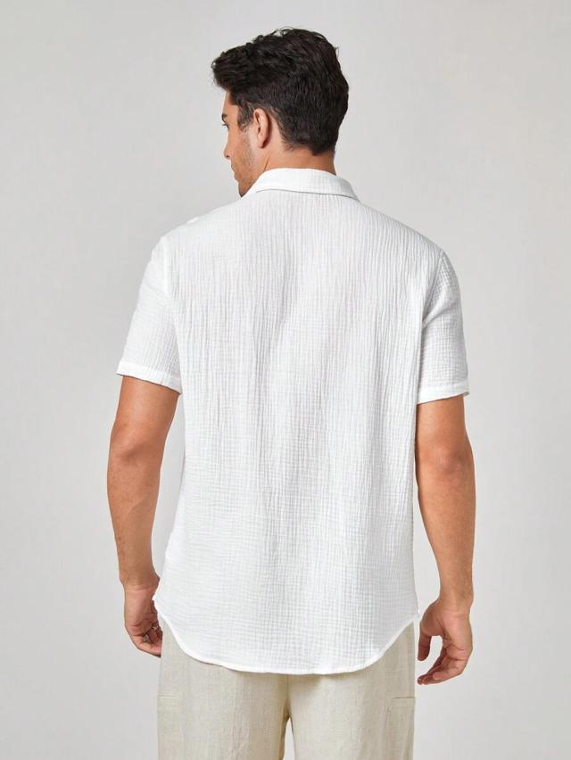white cotton muslin casual short sleeve shirt