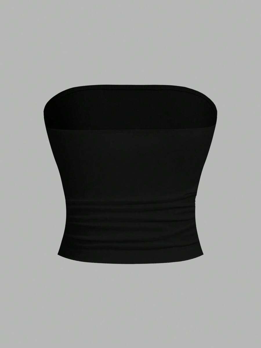 black three ruched fitted bandeau top in black yellow white