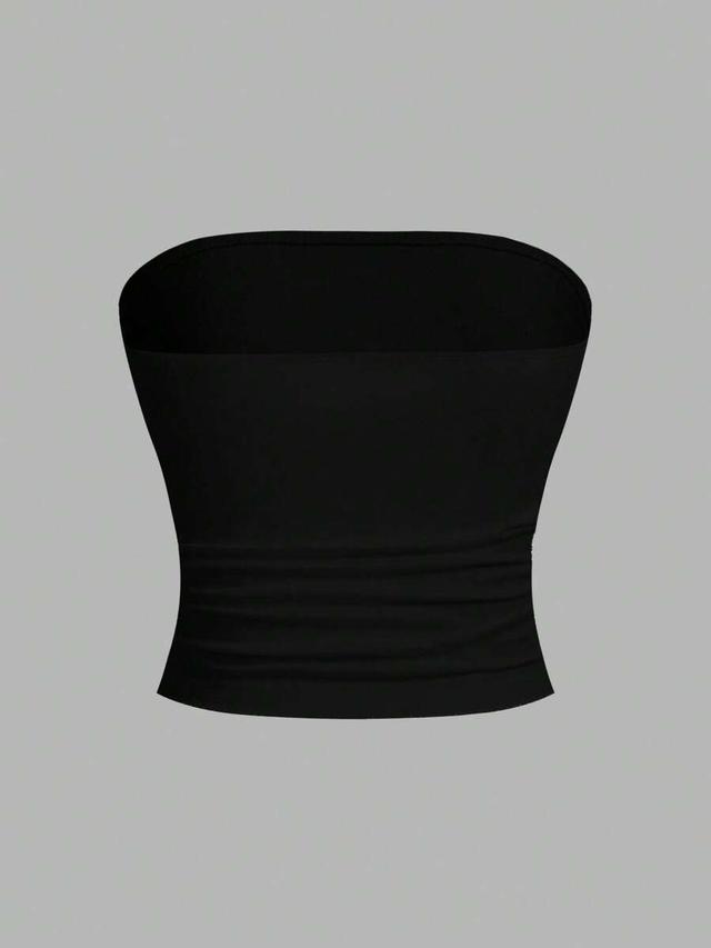 black three ruched fitted bandeau top in black yellow white