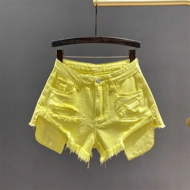 yellow ripped pocket hot pants