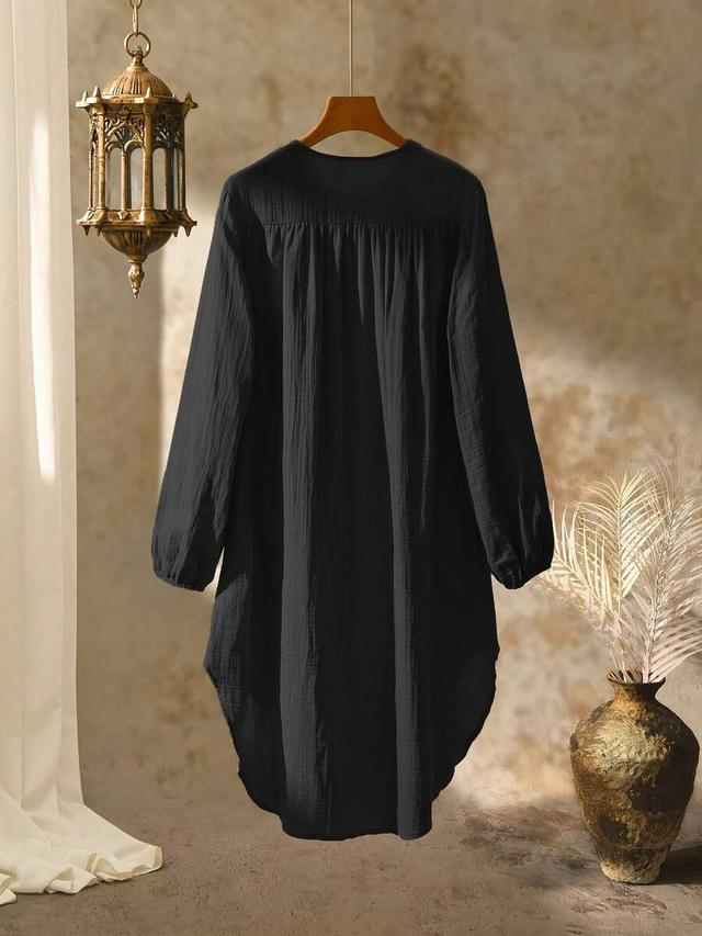 black cotton gauze button front casual dress