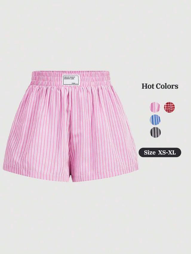 dark and white striped elastic waist shorts