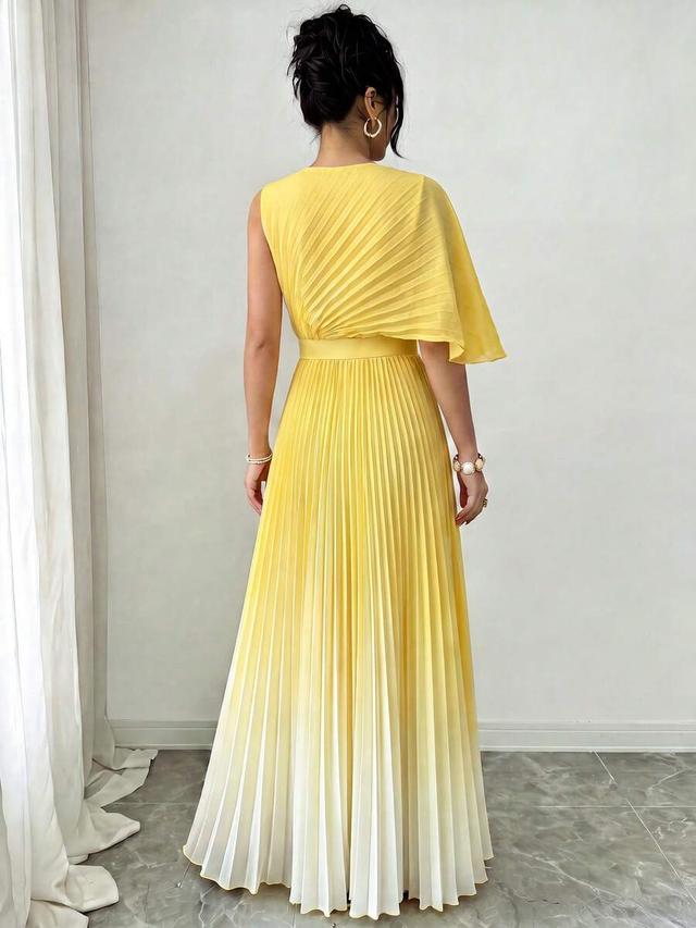yellow pleated ombre a-line sleeveless romantic dress