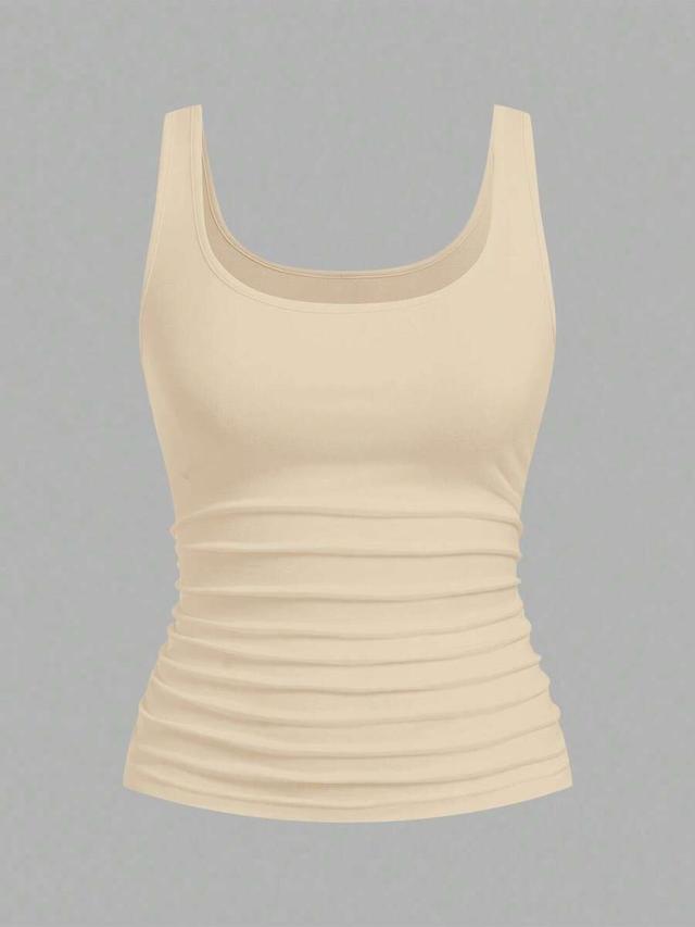 cream casual scoop neck sleeveless tank top set