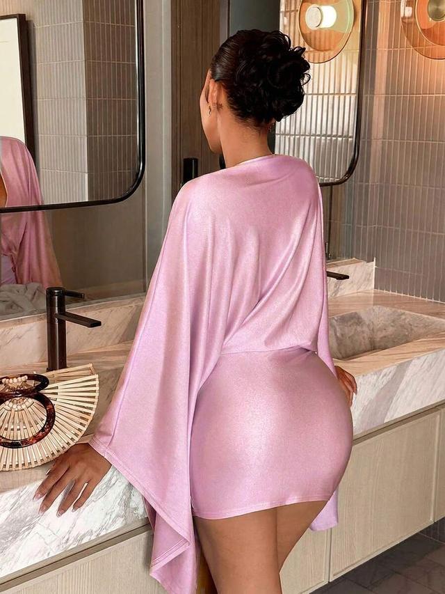 lilac v batwing sleeve bodycon mini dress