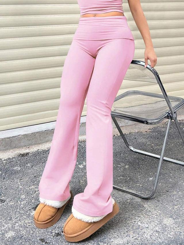 pink high waisted flare leg yoga pants