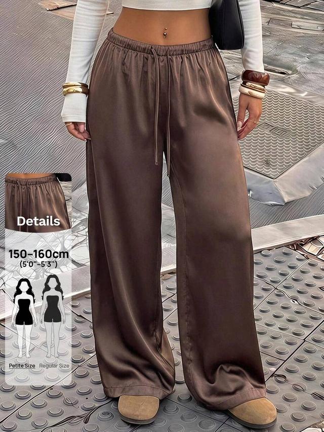 dark brown satin low-waist wide-leg lounge trousers