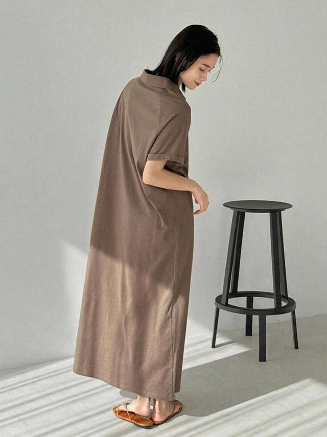 solid color cotton polo collar maxi dress