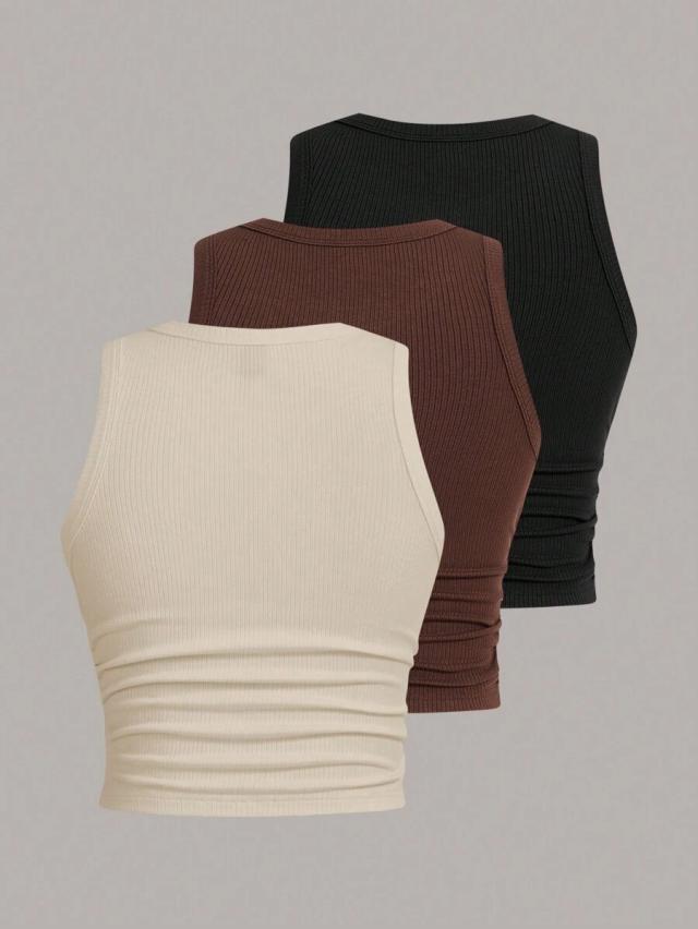 beige ribbed knit tight-fitting tank top