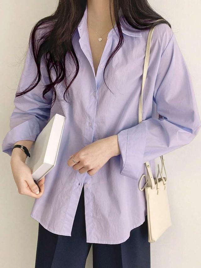dazy solid light purple button front shirt