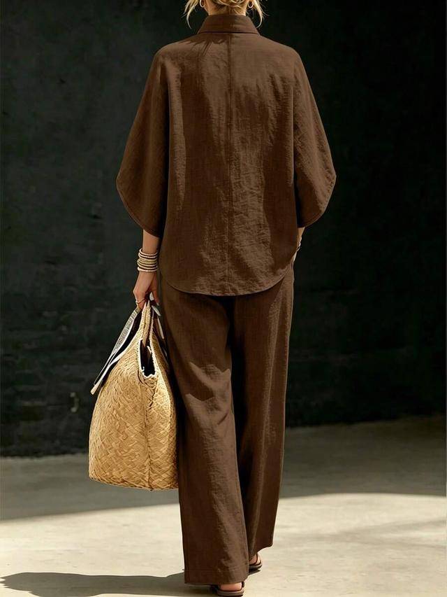 dark brown linen blend vacation set