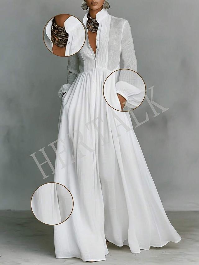white textured cotton maxi shirt dress