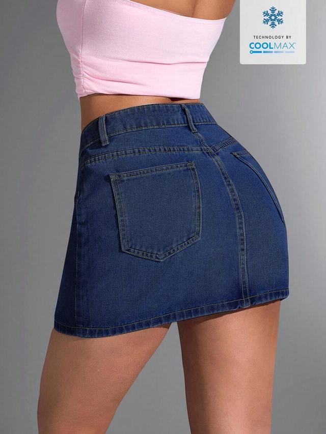 casual pocketed short denim skirt