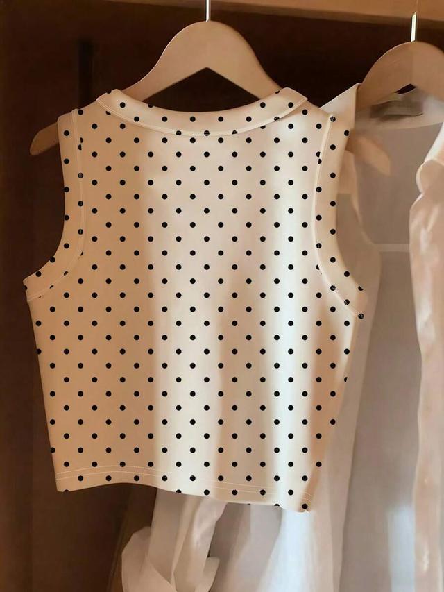 cream resyla women's slim fit polka dot tank top
