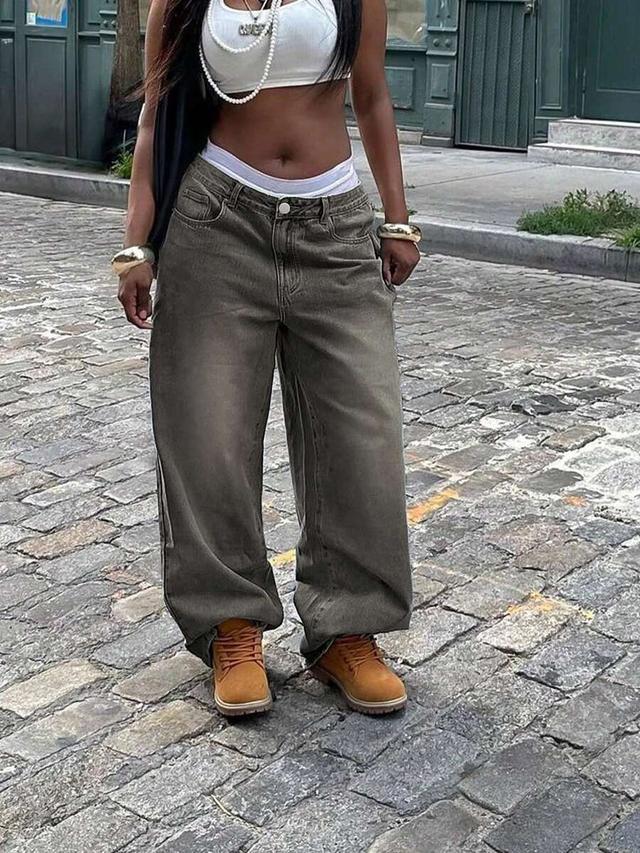 women's washed distressed wide leg y2k jeans