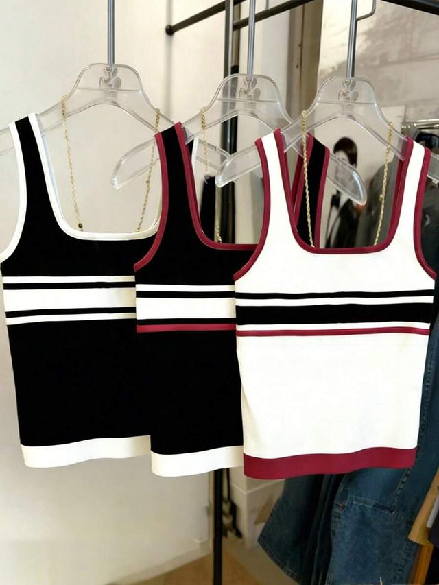 black fitted striped tank top with contrast trim