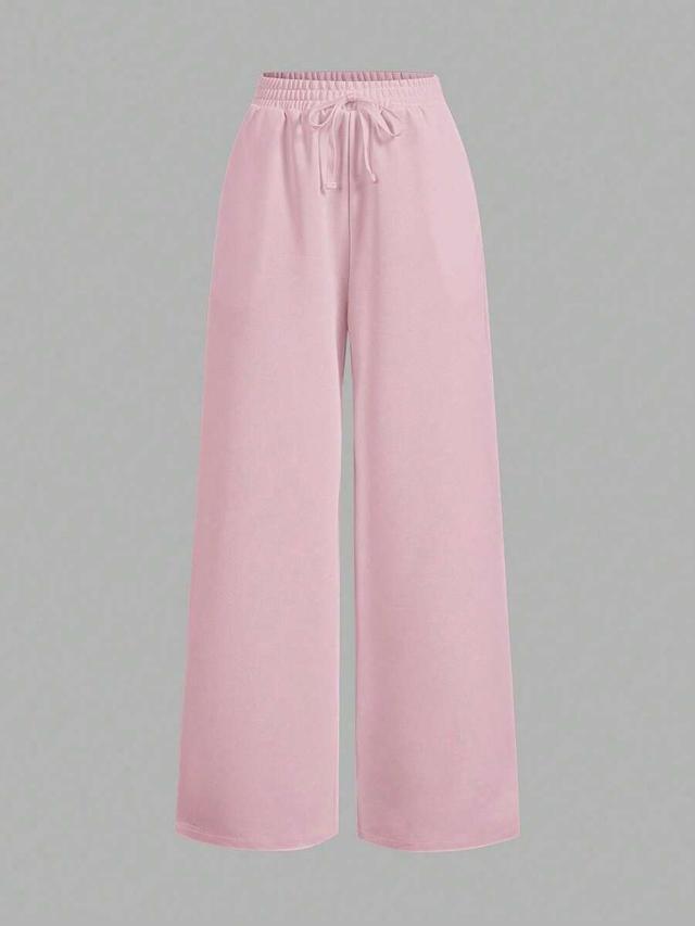 pink casual solid color wide leg sweatpants