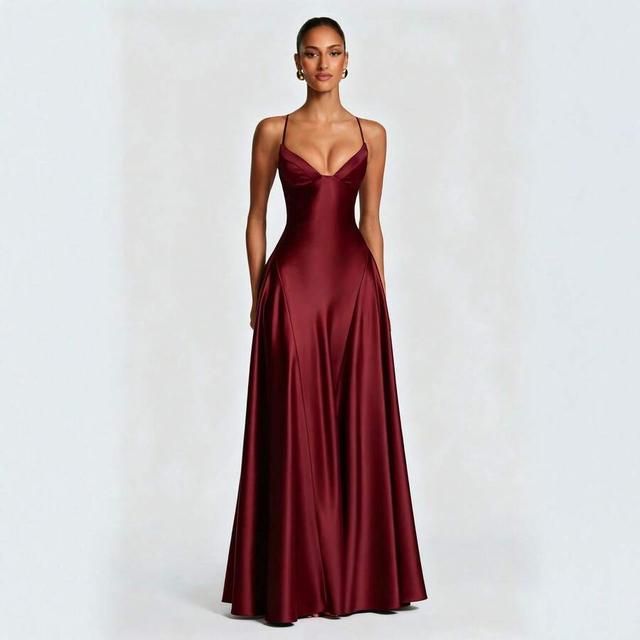 burgundy satin floor length slip dress